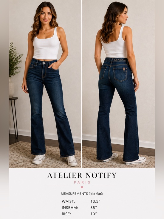 Denim - Atelier Notify Paris Bootcut Jeans Dark Wash Stretch Denim Size 25